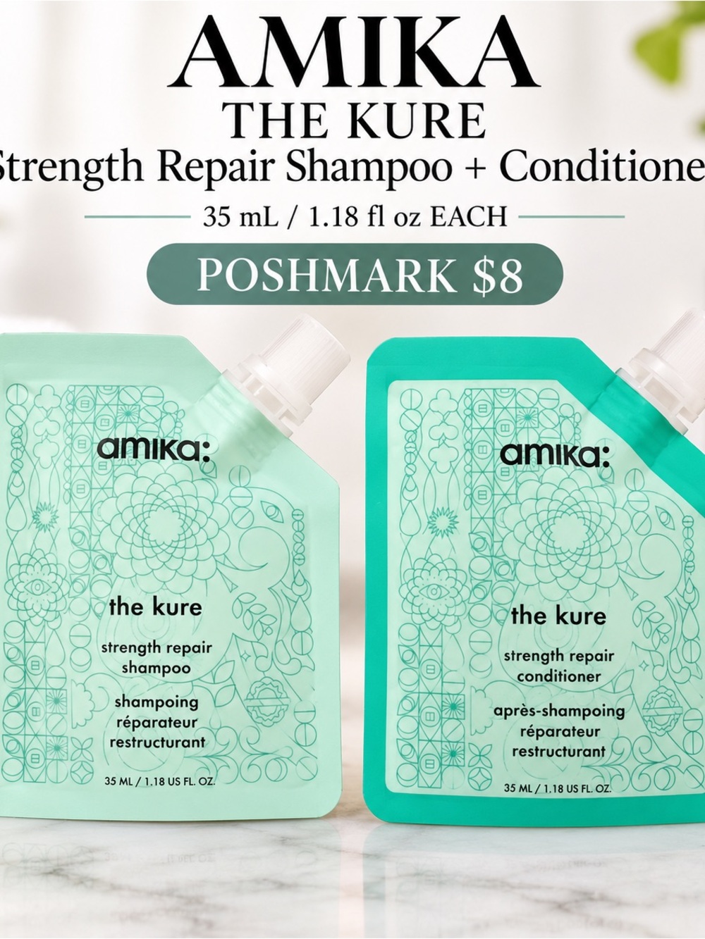 Amika The Kure Strength Repair Shampoo + Conditioner Duo – New Sealed
